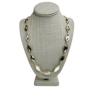Gold Tone Faceted Marquise Rhinestone Gradient Gray Long Chain Necklace